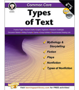 Common Core: Types of Text Resource Book Grade 6-8 Paperback