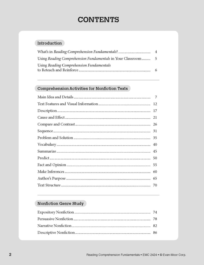 Evan-Moor Reading Comprehension Fundamentals, Grade 4