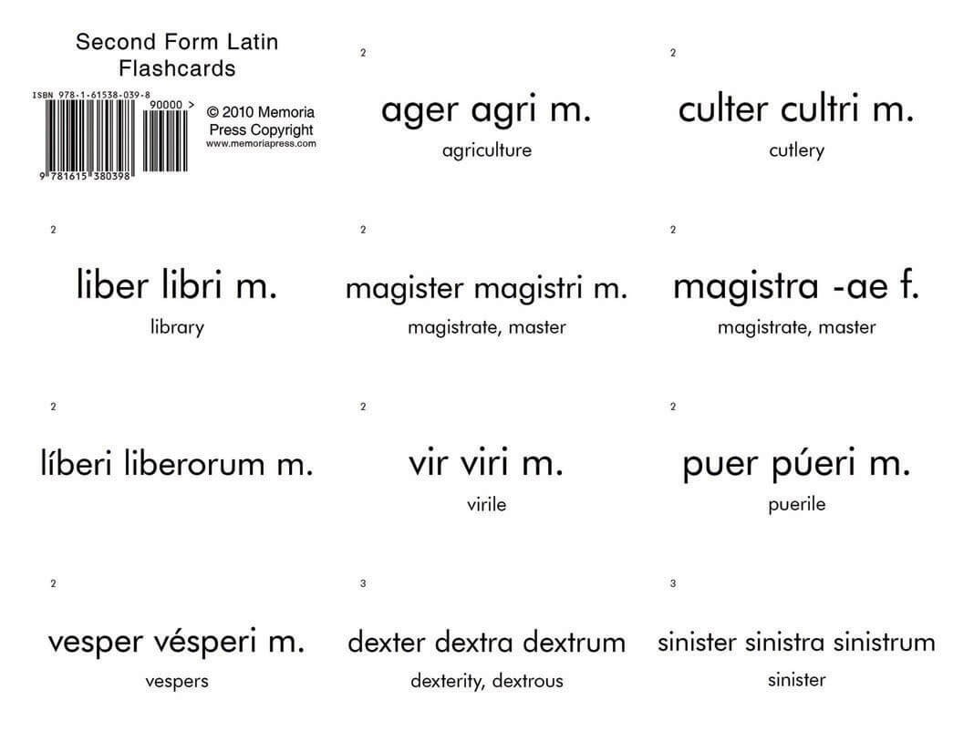 Second Form Latin Flashcards-Charter/Public Edition