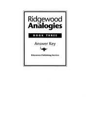 Ridgewood Analogies Book 3 Teacher's Guide