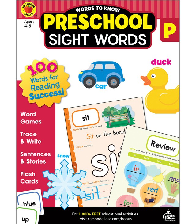 Preschool Sight Words Workbook - Carson Dellosa