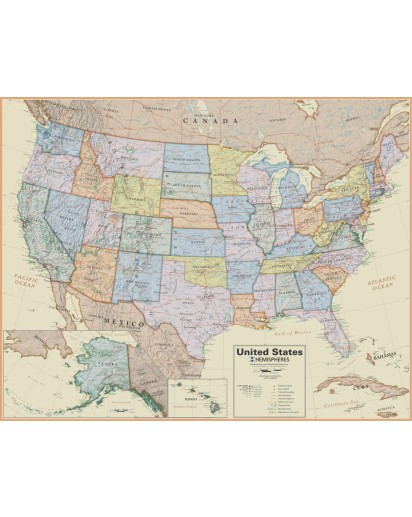 Hemispheres Boardroom Series United States Laminated Wall Map (38" x 48")