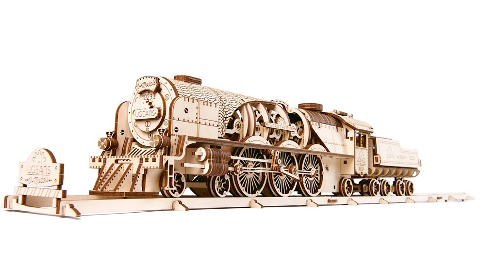 V-Express Steam Train with Tender mechanical model kit by UGears